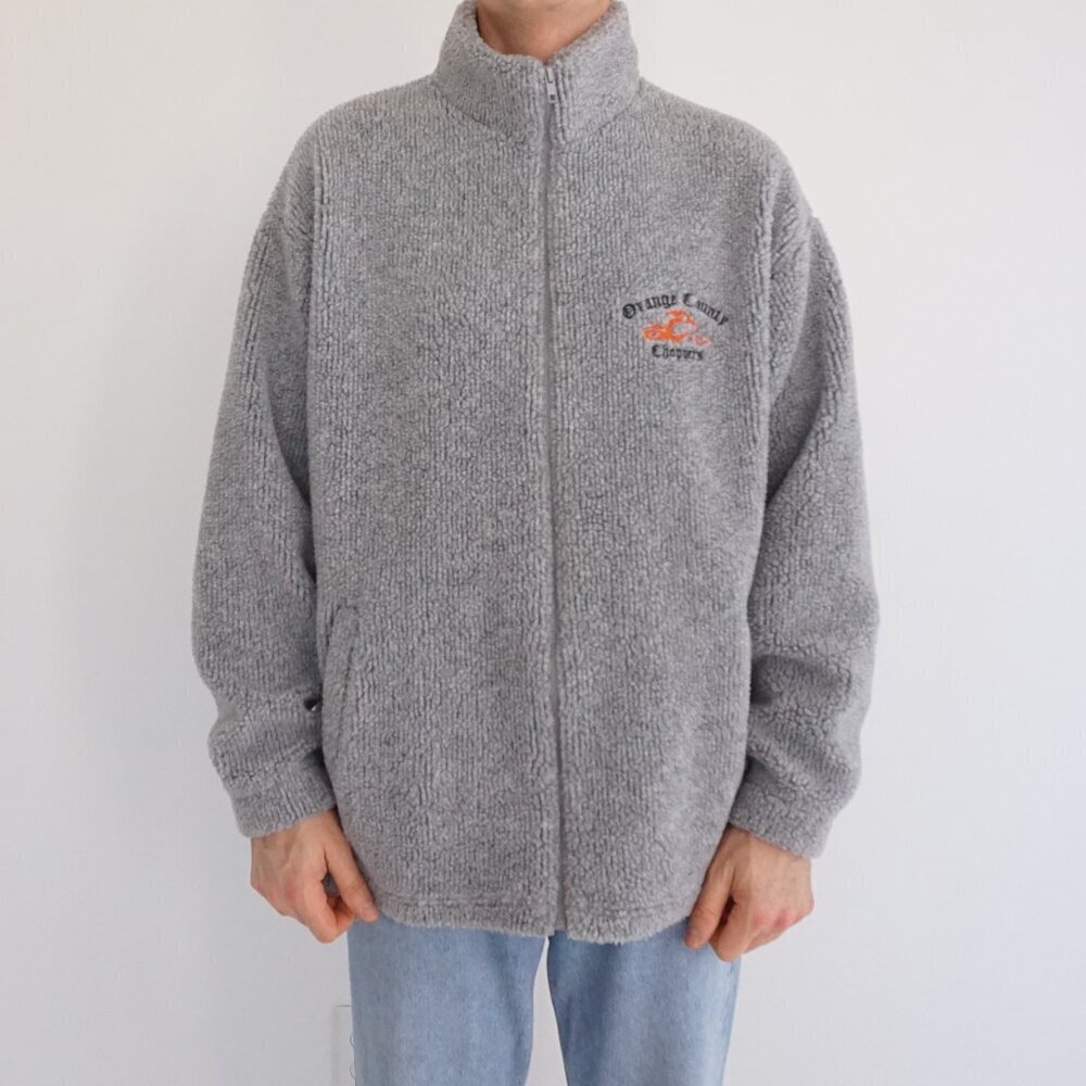 Vintage Orange County Choppers Gray Embroidered Motorcycle Zip Fleece Jacket XL